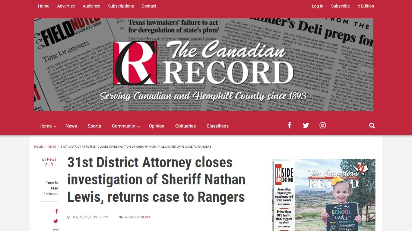 31st District Attorney closes investigation of Sheriff Nathan Lewis ...