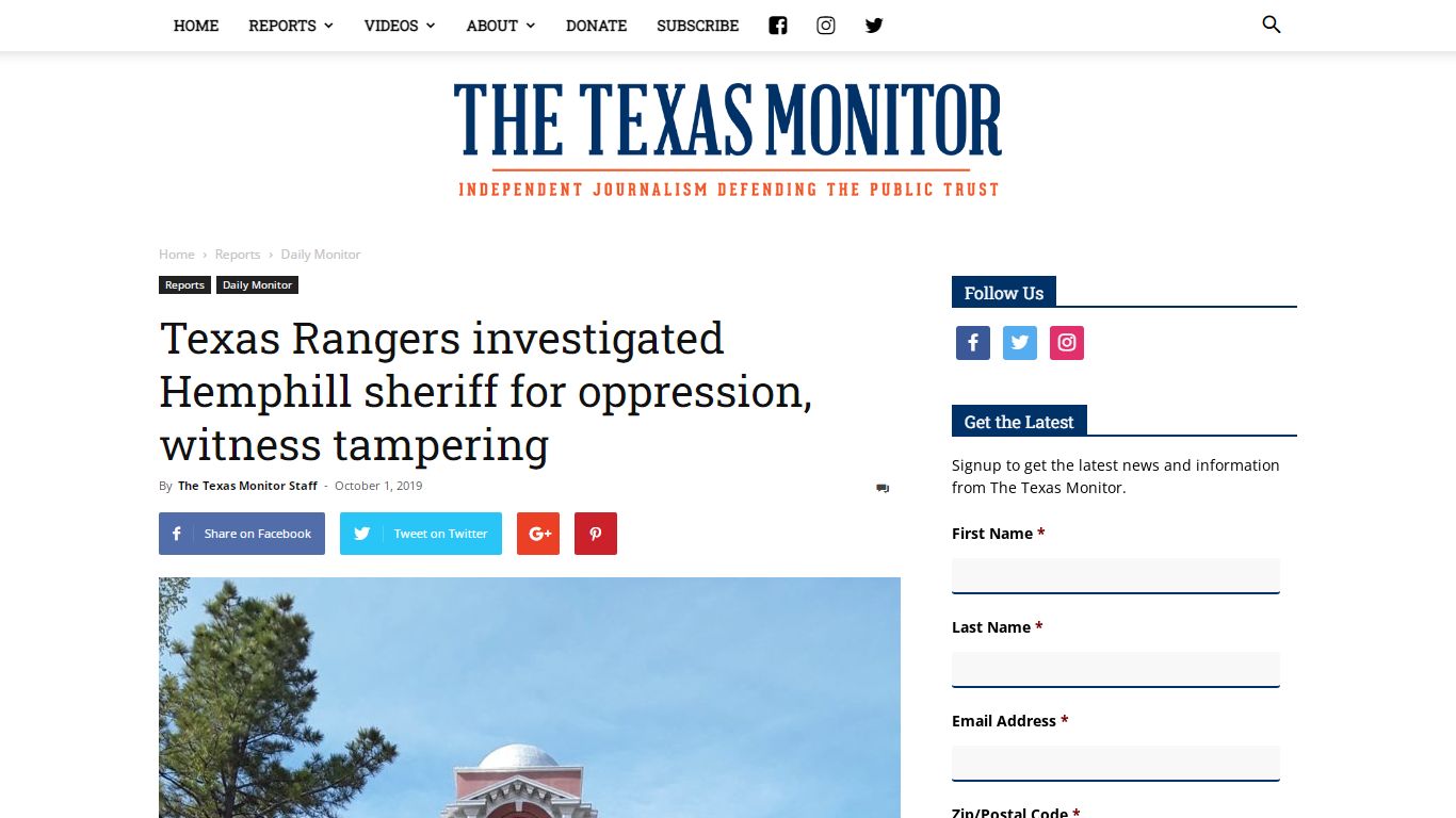 Texas Rangers investigated Hemphill sheriff for oppression, witness ...